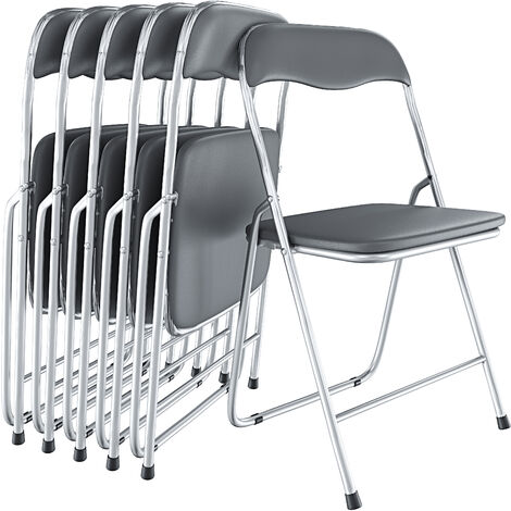 Set da 6 Sedia Pieghevole Slim Opaca in Metallo Sedie Salvaspazio per Ufficio Casa Campeggio Salotto Cucina In Ecopelle con Comoda Seduta Imbottita 78 x 44 x 44 cm (Grigio) - Colore: Gray