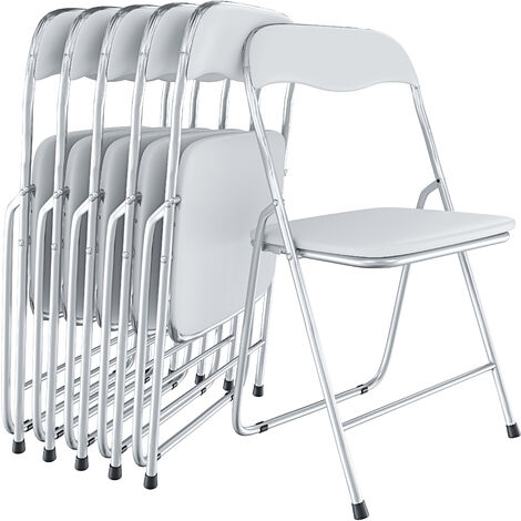 Set da 6 Sedia Pieghevole Slim Opaca in Metallo Sedie Salvaspazio per Ufficio Casa Campeggio Salotto Cucina In Ecopelle con Comoda Seduta Imbottita 78 x 44 x 44 cm (Bianco)
