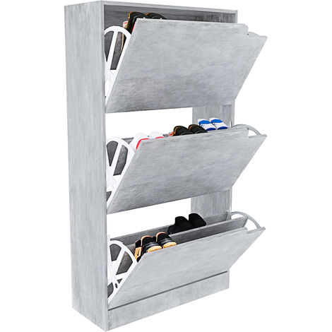 Scarpiera Portascarpe 3 Ante In Legno MDF Da Ingresso Salvaspazio A Ribalta Design Con Maniglie A Scomparsa Doppia Profondità Slim Soggiorno Casa Camera Ufficio 115 x 24 x 63 Cm (Grigio Cemento)