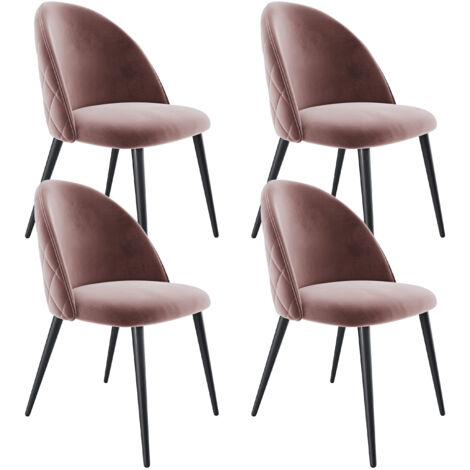 Set di 4 Sedie Imbottite Da Pranzo Ufficio In Velluto Sedia Con Gambe In Metallo Nero Con Schienale Seduta Comoda Per Soggiorno Salotto Camera Design Goodsprings 43 x 47.5 x 80 Cm (Rosa)