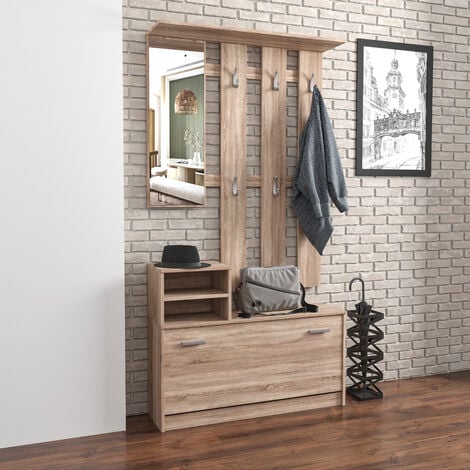 Set Di Mobili Da Ingresso Mobile Corridoio Con Specchio Scarpiera 6 Ganci Appendiabiti Guardaroba Arredo Arredamento Corridoio Entratina Design Moderno Parades 160 x 85 x 24 Cm Rovere
