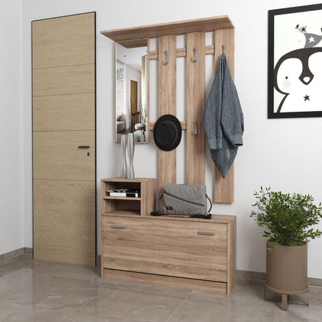 Set Di Mobili Da Ingresso Mobile Corridoio Con Specchio Scarpiera 6 Ganci Appendiabiti Guardaroba Arredo Arredamento Corridoio Entratina Design Moderno Parades 160 x 85 x 24 Cm Rovere