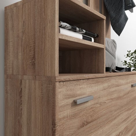 Set Di Mobili Da Ingresso Mobile Corridoio Con Specchio Scarpiera 6 Ganci Appendiabiti Guardaroba Arredo Arredamento Corridoio Entratina Design Moderno Parades 160 x 85 x 24 Cm Rovere