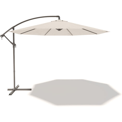 Ombrellone 3x3 M Decentrato Retrattile Braccio Rotabile 360° Chiusura Manovella Base A Croce Giardino Esterno Piscina Bar In Acciaio Inossidabile Telo 180 g/m2 Impermeabile Anti UV (Bianco) - Colore: 