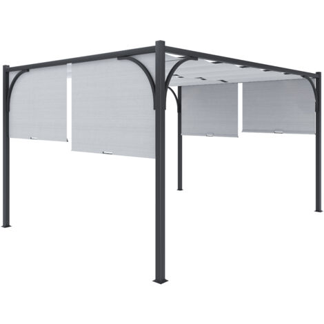 Gazebo Pergola 3x4 M Pergolato Tetto Scorrevole Telo Colore Bianco Impermeabile Retrattile Richiudibile Struttura Bianca Acciaio Giardino Terrazzo Piscina Esterno Campeggio Design Elegante Moderno - C