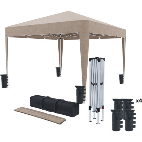 Gazebo Pieghevole Idrorepellente 3 x 3 M Da Giardino Con 4 Sacche Per Pesi E Sacca Di Trasporto Chiusura A Fisarmonica Per Fiere Campeggio Esterno Piscina Struttura Acciaio Copertura 160 gr/m² (Tortor