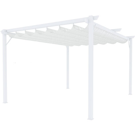 Gazebo Pergola 3 x 4 M Pergolato Con Telo Bianco Impermeabile Retrattile Richiudibile Struttura In Acciaio Bianco Per Giardino Terrazzo Piscina Esterno Fiere Campeggio Design Elegante Moderno - Misura