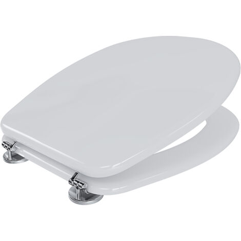 Sedile WC Copriwater In Legno MDF Tavoletta Universale Rapido Montaggio Adatta Per Tutti i WC Standard Portata Massima 150 Kg Facile Da Pulire Design Whittier 43 × 37.2 × 1.6 Cm Colore Bianco