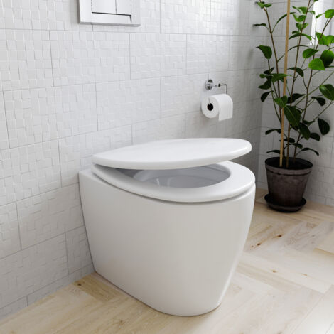 Sedile WC Copriwater In Legno MDF Tavoletta Universale Rapido Montaggio Adatta Per Tutti i WC Standard Portata Massima 150 Kg Facile Da Pulire Design Whittier 43 × 37.2 × 1.6 Cm Colore Bianco
