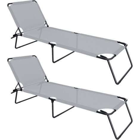Coppia Di Lettini Pieghevoli Prendisole Senza Tettuccio Parasole Schienale Reclinabile Regolabile Struttura In Metallo Nero Sedia Sdraio Per Spiaggia Mare Giardino Piscina 187 x 53 x 24 Cm (Gray)