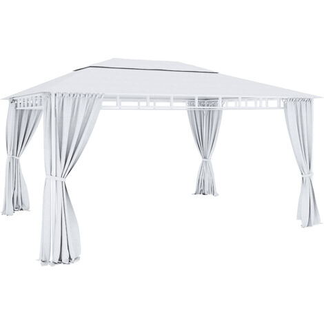 Gazebo Da Giardino 3 x 4 M Con Tende Laterali Richiudibili Struttura In Acciaio Bianco Robusto Copertura Impermeabile 180 g/m² Con 4 Teli Laterali Esterno Giardino Piscina Ombreggiante Privacy Bianco