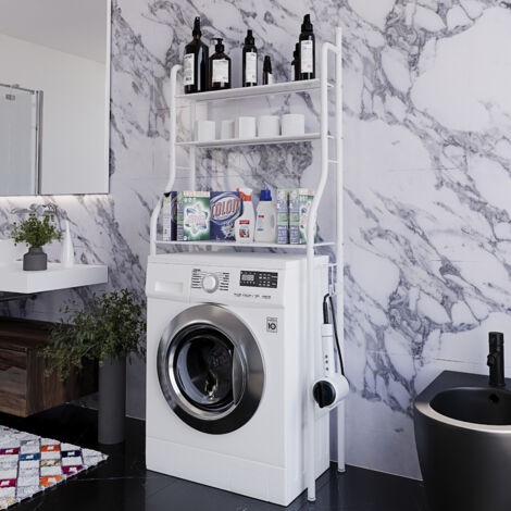 Scaffale Bagno 3 Mensole Ripiano Superiore Mobile Sopra Lavatrice Lavanderia Salvaspazio Ripiani Per Appoggio Organizer Da Parete Per Detersivi Sapone Bagno In Metallo 152 x 65 x 25 Cm Bianco