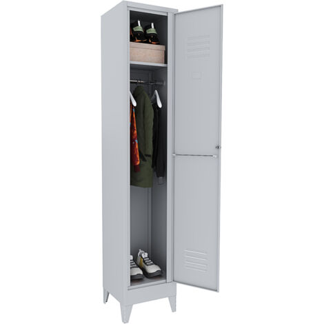 Armadietto Spogliatoio Armadio 1 Anta Slim Sporco Pulito In Lamiera Di Acciaio Salvaspazio Con Chiave Ripiano Appendiabiti Porta Cartellino Per Interno Lavoro Piscina Casa 180 x 34 x 36 Cm Grigio