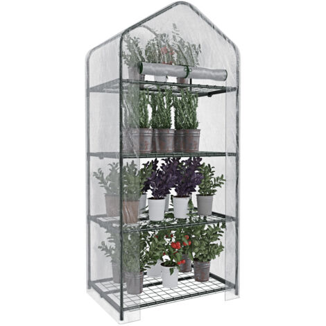 Serra A 4 Ripiani Da Giardino Per Orto Telaio In Acciaio Verniciato Telo In PVC Trasparente Porta Avvolgibile Apertura A Cerniera Protezione Piante Giardinaggio Design Sunnyside 69 x 49 x 160 Cm