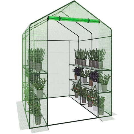 Serra Da Giardino Con 8 Scaffali Ripiani Per Piante Orto Telaio In Acciaio Verniciato Telo In PE Verde Porta Avvolgibile Apertura A Cerniera Protezione Piante Giardinaggio Design 143 x 138 x 190 Cm (1/5)