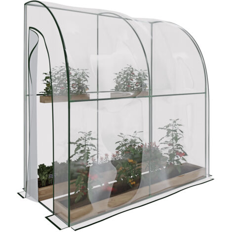 Serra A Casetta Da Parete Muro In Acciaio Per Giardino Piante Fiori Orto Copertura Trasparente in PVC Con 2 Porte Avvolgibili A Cerniera Protezione Piante Giardinaggio 200 x 100 x 215 Cm (1/5)