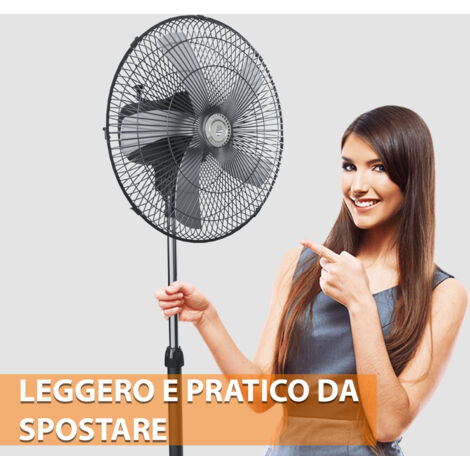 Ventilatore A Piantana Potente Da 75W Per Pavimento 5 Pale In Acciaio Da 42 Cm Silenzioso 3 Velocità Oscillante Altezza e Inclinazione Regolabili Griglia Di Protezione Design Mexicali Colore Nero