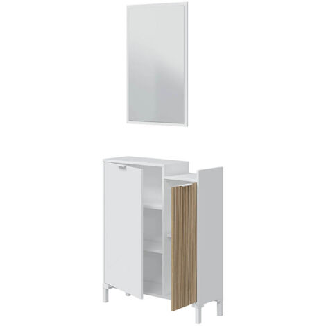 Mobile Da Ingresso Corridoio Con Specchio Set Casa Salvaspazio Entratina Con Ripiani Per Scarpe Chiavi Accessori In Legno Design Moderno Arredo Arredamento 91 x 77 x 24 Cm Bianco E Rovere