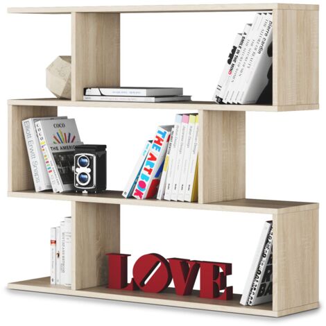 Libreria Da Terra Con Scaffali, Mensole Zig Zag 6 Vani Portaoggetti, Friburgo Con 4 Ripiani Di Design Moderno Per Soggiorno Casa Studio Ufficio Sala Per Libri, Riviste 97 x 110 x 25 cm Rovere (1/3)