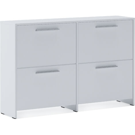 Scarpiera salvaspazio 4 Ante A Ribalta Moderna Maniglie In Alluminio Mobile Ingresso Slim Salvaspazio Per Scarpe Portascarpe Design Minimal Bassa 79.4 x 120 x 28 Cm Bianco
