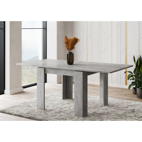 Tavolo Allungabile Moderno Da 4 A 8 Persone Gambe Spesse Design Minimal Meccanismo Centrale Estensibile Ideale Per Cucina o Sala da Pranzo 90 x 90 / 180 x 90 Cm Grigio Cemento