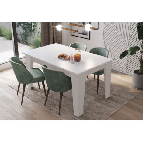 Tavolo da Pranzo Allungabile Da 140 A 200 Cm Gambe a Spillo Design Moderno 8 Posti In Melaminico Estensibile Con Guide In Metallo Cucina Salotto Soggiorno 200 x 90 x 78 Cm (Bianco)
