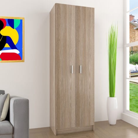 Alphabet Armadio Armadietto Multiuso A Colonna con 2 Ante e 8 Ripiani Ingresso Camera da Letto 59 x 37 x 180 Cm Colore Rovere Chiaro
