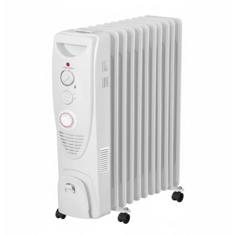 Radiatore ad Olio 2500W con 11 Elementi Riscaldanti 3 Livelli di Calore Termostato Regolabile Timer 24 Ore Tripla Protezione di Sicurezza Ruote Piroettanti e Avvolgicavo 50 x 24 x 62 Cm Bianco