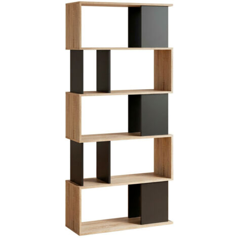Libreria Moderna a Giorno Con Design Geometrico Asimmetrico Libreria Salvaspazio Silkeborg Ideale Per Soggiorno Studio E Ufficio 80 x 29.5 x 173.5 cm Rovere e Nero (1/5)