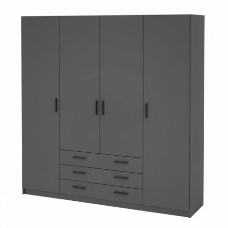 Armadio Con 4 Ante E 3 Cassetti Armadietto Multiuso Con Barra Appendiabiti E 8 Ripiani Di Cui 6 Regolabili Design Moderno Extra Capiente Camera da Letto Lavanderia Ingresso 195,5 x 49,6 x 200,4 Cm Gri
