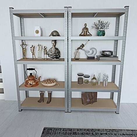 2 Scaffali In Metallo E MDF Scaffale Ad Alta Portata Fino a 875 kg Con 5 Ripiani Regolabili Ideale Per Garage Officina Cantina Capannone Magazzino Design Modulare 180 x 90 x 40 cm
