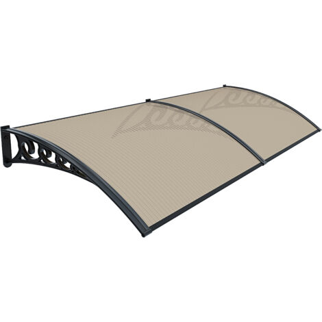 Pensilina Per Copertura In Policarbonato Alveolare Tettoia Modulabile Per Esterno Per Porte Balcone Finestre Elegante E Resistente, Colore Nero E Fumè (100 x 240 cm)