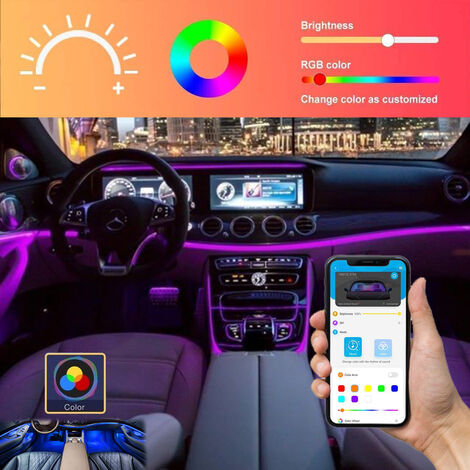 Striscia LED Auto Abitacolo Con App Luci Interne Per Macchina Con 48 LED 9  Colori Multicolore RGB Impermeabile Modalità Musica Kit Illuminazione Con