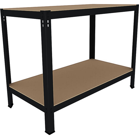 Banco Tavolo Da Lavoro Senza Bulloni In Acciaio Metallo e MDF Portata Fino a 550 Kg 2 Ripiani Regolabili Ideale Per Garage Officina Cantina Capannone Magazzino Design Modulare 90 x 120 x 60 cm Nero (1/5)