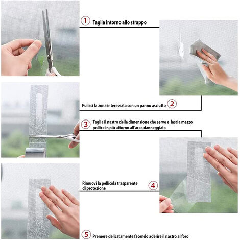 Set da 2 Nastro Ripara Zanzariere Adesivo Per Riparare Zanzariera Kit Riparazione In Fibra Di Vetro Per Tenda Finestra Porta 5 x 200 Cm Colore Grigio
