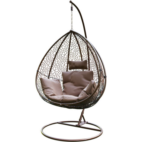 Sedia A Dondolo Poltrona Sospesa Pensile In Poly Rattan Design Ovetto Per Interno Esterno Giardino Terrazzo Autoportante Con Struttura In Acciaio E Cuscini Sfoderabili Portata 130 Kg Colore Marrone