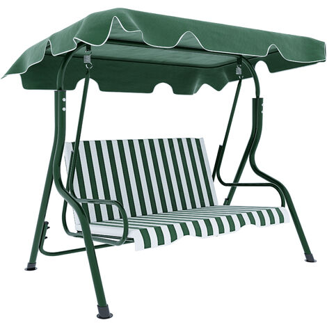 Dondolo 3 Posti Algarve Con Tettuccio Parasole Regolabile Cuscini Imbottiti Struttura Robusta In Acciaio Verniciato Da Giardino Esterno Balcone Terrazzo 170 x 110 x 153 cm Verde E Bianco