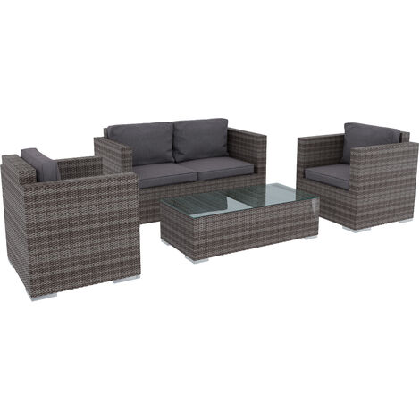 Salotto Da Giardino Salottino in Rattan Set Di Mobili 4 Posti con Tavolino E Ripiano In Vetro Divano 2 Posti E 2 Poltrone Per Terrazzo Esterno Piscina Balcone Cuscini Sfoderabili Colore Grigio