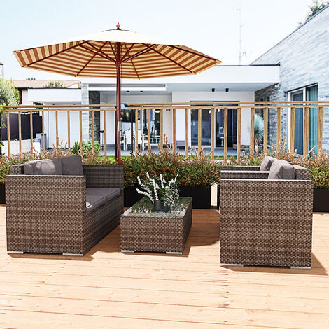 Salotto Da Giardino Salottino in Rattan Set Di Mobili 4 Posti con Tavolino E Ripiano In Vetro Divano 2 Posti E 2 Poltrone Per Terrazzo Esterno Piscina Balcone Cuscini Sfoderabili Colore Grigio