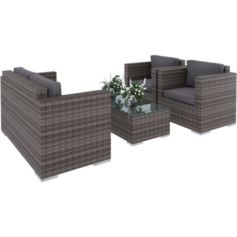 Salotto Da Giardino Salottino in Rattan Set Di Mobili 4 Posti con Tavolino E Ripiano In Vetro Divano 2 Posti E 2 Poltrone Per Terrazzo Esterno Piscina Balcone Cuscini Sfoderabili Colore Grigio