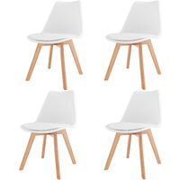 Set Di 4 Sedie Per Sala Da Pranzo Ufficio Con Gambe In Faggio Legno Massello Massiccio Stile Nordico Scandinavo Comoda Seduta Imbottita Ideale Per Soggiorno Sala Riunione (Bianco)