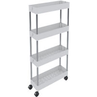 Carrello Portaoggetti A 4 Ripiani Mobile Salvaspazio In Plastica Con Ruote Struttura In Acciaio Per Spazi Ridotti Cucina Bagno Lavanderia Camera Da Letto Salotto Studio 40 x 13 x 85 Cm (Bianco)