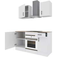 Cucina Componibile Completa Da 160 Cm Moderna Salvaspazio con Cassetti Ammortizzati Piedini Regolabili Moduli Pensili Facile Da Installare Bianco Lucido e Rovere