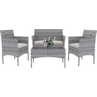 Arreditaly Set Di Mobili da Giardino Salotto Salottino in Rattan 4 Posti con Tavolino E Ripiano In Vetro 2 Poltrone e Divano 2 Posti Per Giardino Esterno Piscina Cuscini Sfoderabili (Grigio)