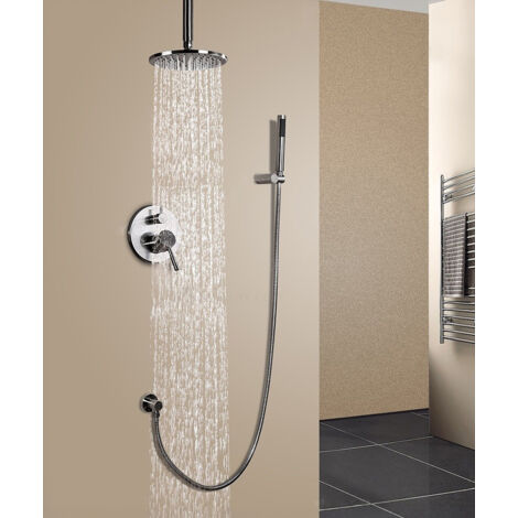 Colonne De Douche Avec Douche à Effet Pluie - Réglable En Hauteur - Avec Pommeau De Douche - Thermostat De 40 °C - Douche De Tête Ronde - Noir - Pour Salle De Bain