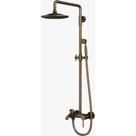 Colonne de douche encastrée en laiton antique – Pommeau rond avec jet de pluie – Douchette à main rétro – Bec de bain intégré – Lookshop