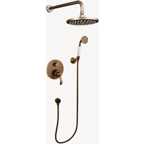 Kroos – Colonne de douche encastrée bronze rétro – Pommeau pluie rond – Douchette à main ergonomique – Anticalcaire pour nettoyage facile