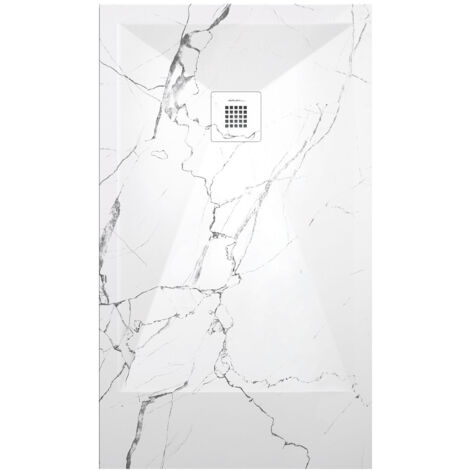 Receveur de douche Marbre Blanc , finition Lisse Stone 3D, grille de couleur - 160 x 90 cm (1/4)