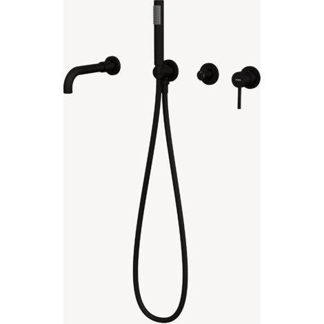 Kroos – Mitigeur de baignoire à encastrer 4 trous noir – Finition laiton durable – Poignée à levier unique – Inverseur robinet/douchette