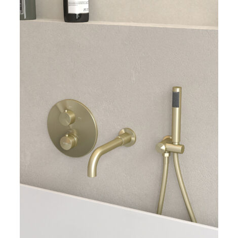 Mitigeur thermostatique de baignoire à encastrer Doré brossé - Corbeau